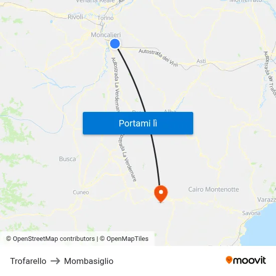 Trofarello to Mombasiglio map