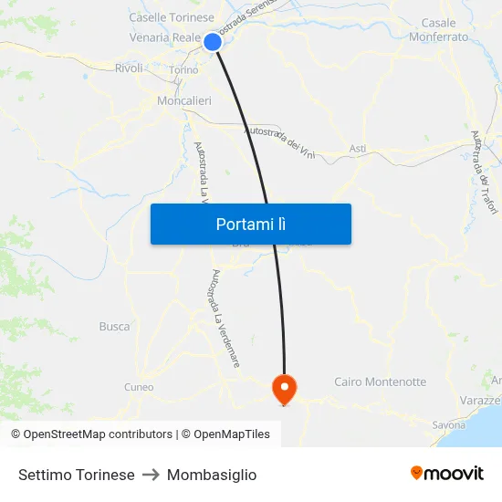 Settimo Torinese to Mombasiglio map