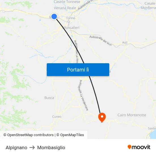 Alpignano to Mombasiglio map
