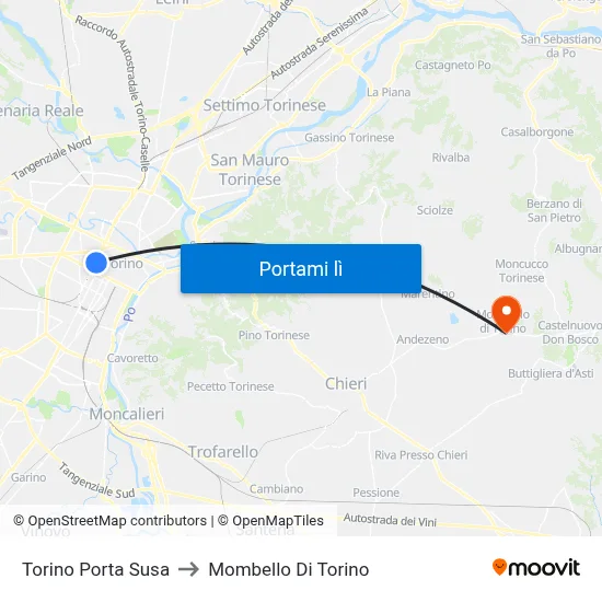 Torino Porta Susa to Mombello Di Torino map