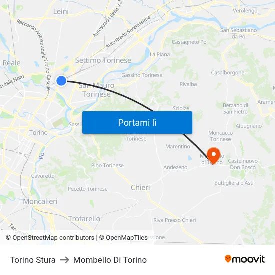 Torino Stura to Mombello Di Torino map