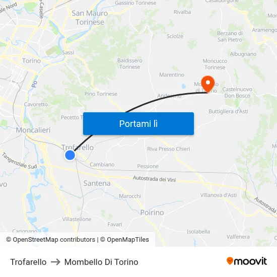 Trofarello to Mombello Di Torino map