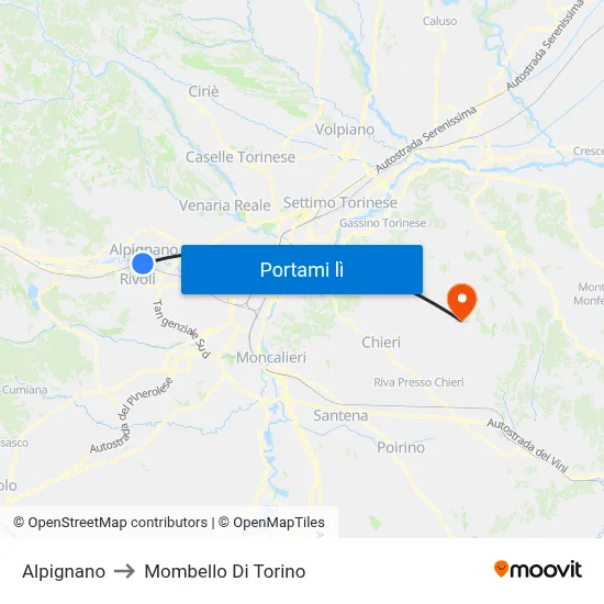Alpignano to Mombello Di Torino map