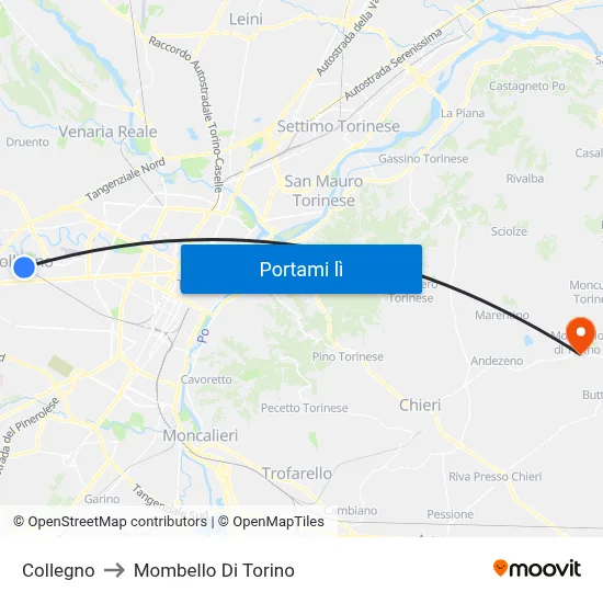 Collegno to Mombello Di Torino map