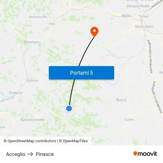 Acceglio to Pinasca map