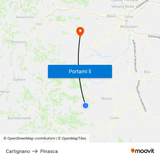 Cartignano to Pinasca map