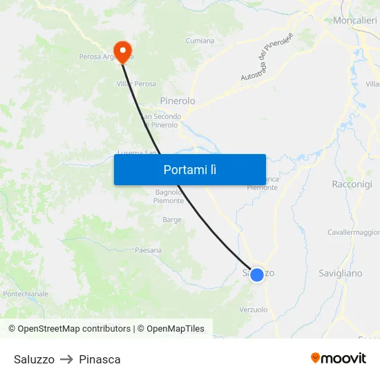 Saluzzo to Pinasca map