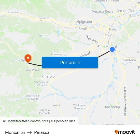 Moncalieri to Pinasca map