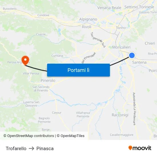 Trofarello to Pinasca map