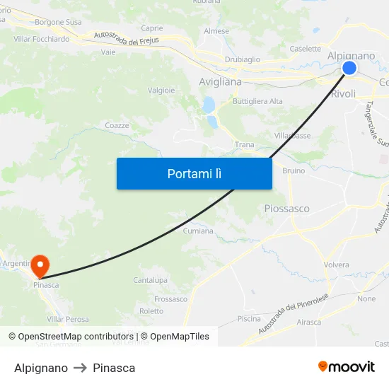 Alpignano to Pinasca map