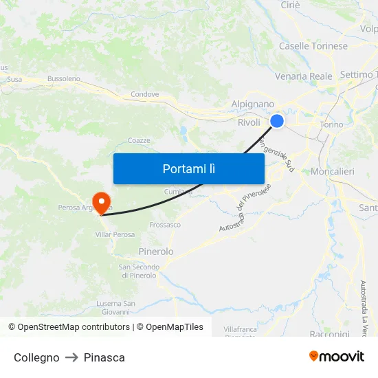 Collegno to Pinasca map