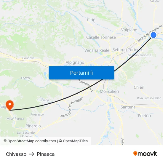 Chivasso to Pinasca map