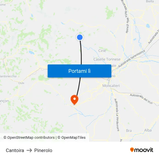 Cantoira to Pinerolo map