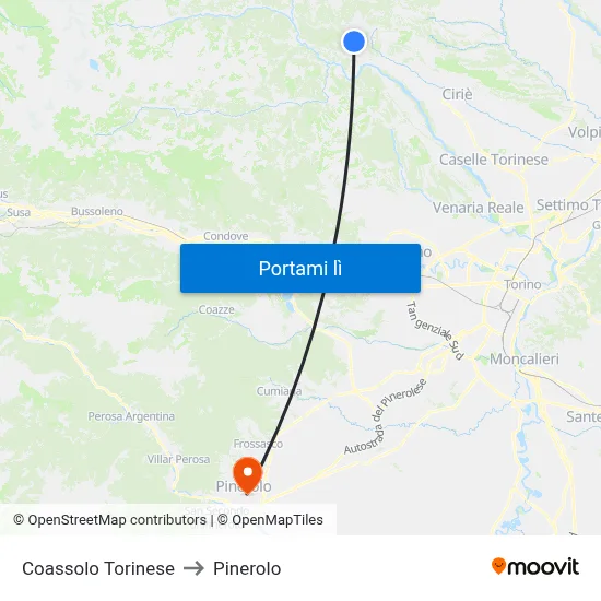 Coassolo Torinese to Pinerolo map