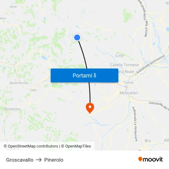 Groscavallo to Pinerolo map
