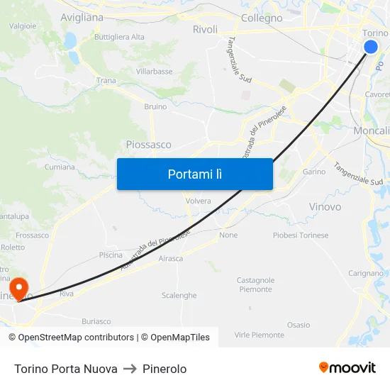 Torino Porta Nuova to Pinerolo map