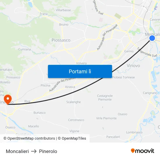 Moncalieri to Pinerolo map
