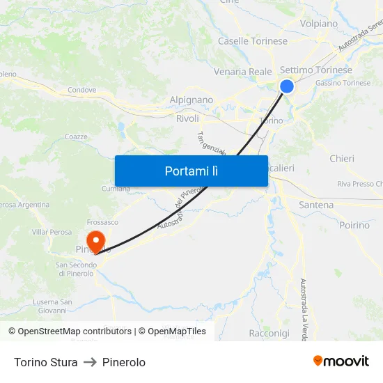 Torino Stura to Pinerolo map