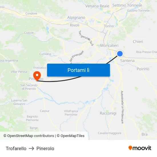 Trofarello to Pinerolo map