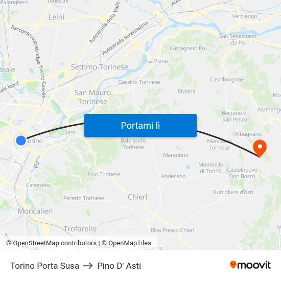 Torino Porta Susa to Pino D' Asti map