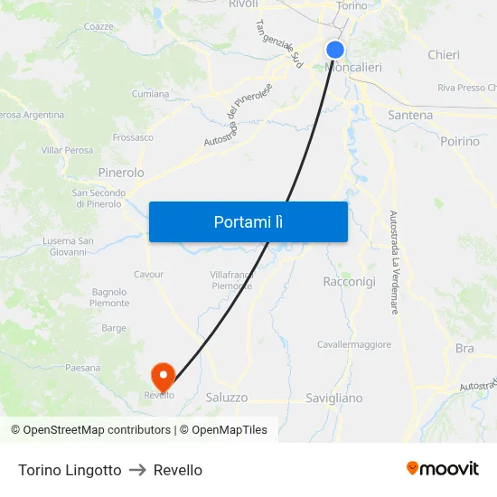 Torino Lingotto to Revello map