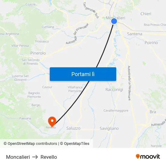 Moncalieri to Revello map