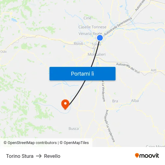Torino Stura to Revello map