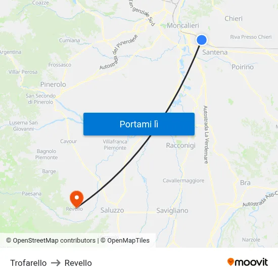 Trofarello to Revello map