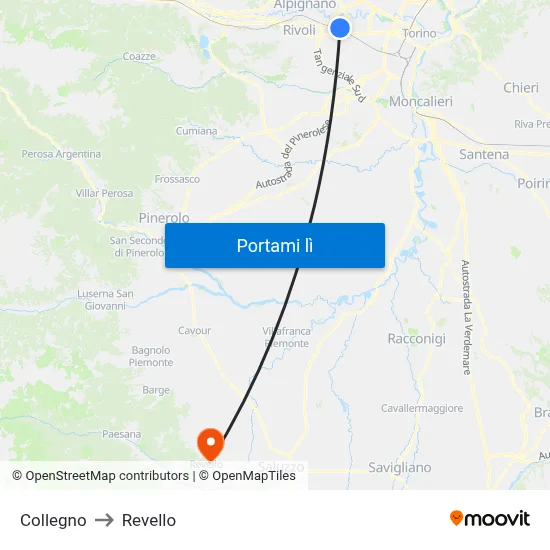 Collegno to Revello map