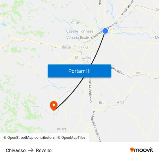 Chivasso to Revello map
