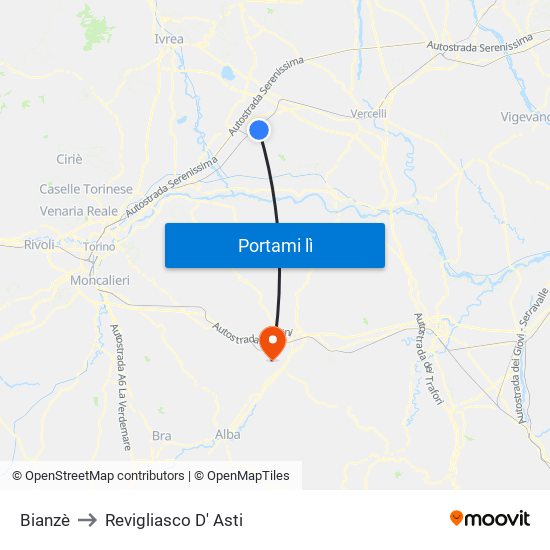 Bianzè to Revigliasco D' Asti map