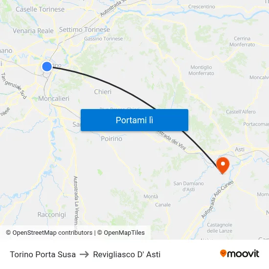 Torino Porta Susa to Revigliasco D' Asti map