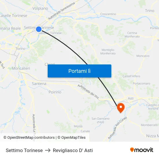 Settimo Torinese to Revigliasco D' Asti map