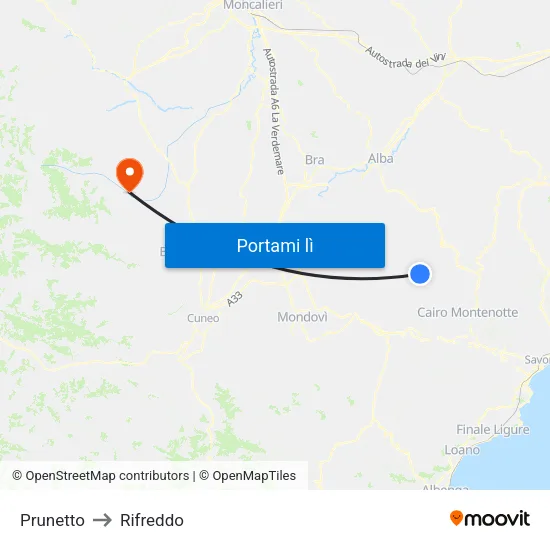 Prunetto to Rifreddo map