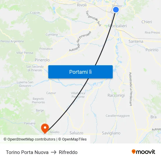 Torino Porta Nuova to Rifreddo map