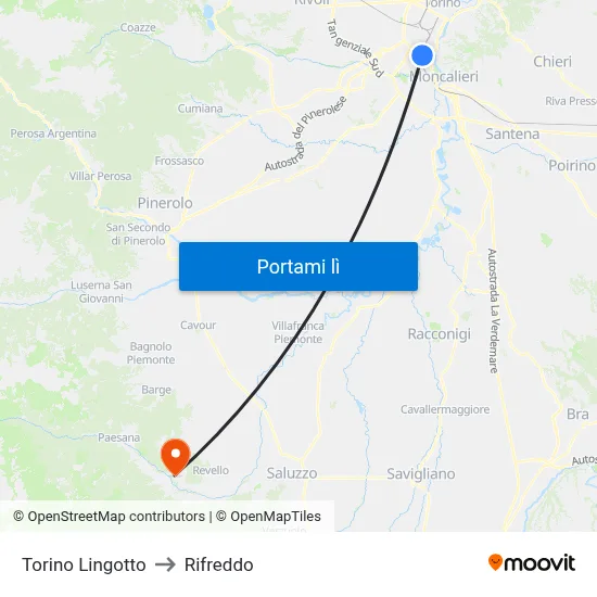 Torino Lingotto to Rifreddo map