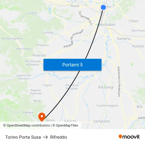 Torino Porta Susa to Rifreddo map