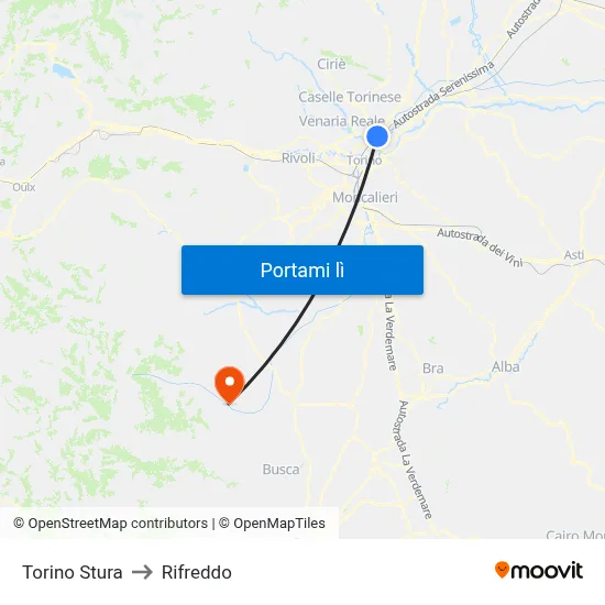 Torino Stura to Rifreddo map