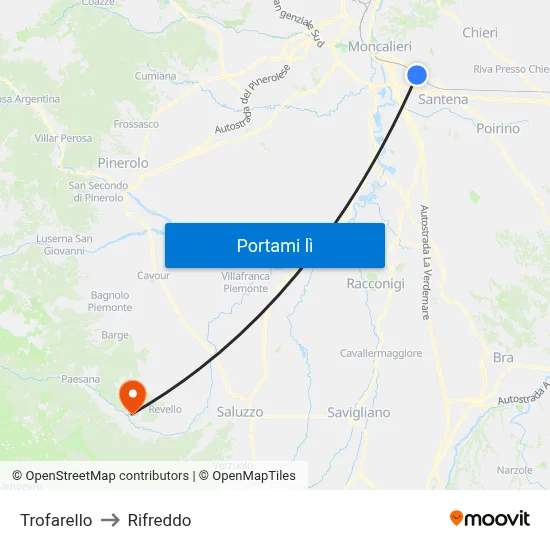Trofarello to Rifreddo map
