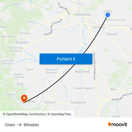 Chieri to Rifreddo map