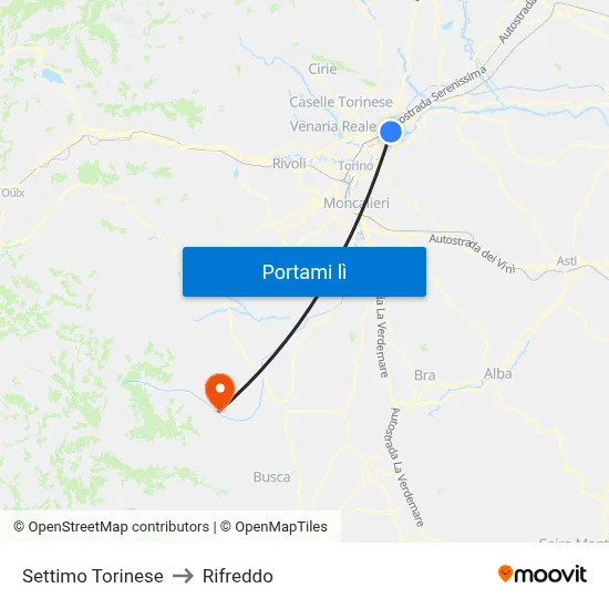 Settimo Torinese to Rifreddo map
