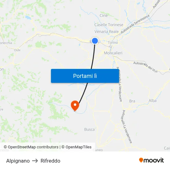 Alpignano to Rifreddo map
