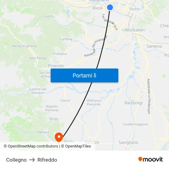 Collegno to Rifreddo map