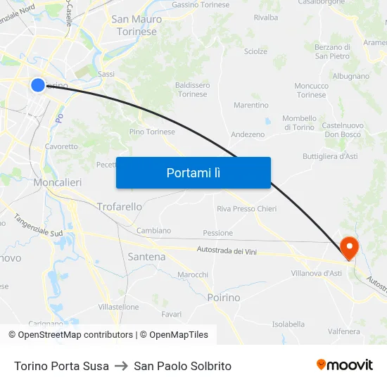 Torino Porta Susa to San Paolo Solbrito map
