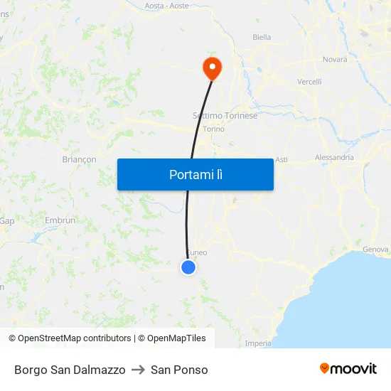 Borgo San Dalmazzo to San Ponso map