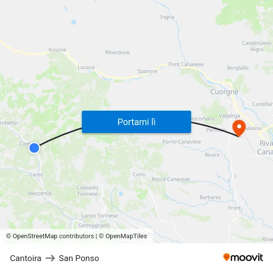 Cantoira to San Ponso map