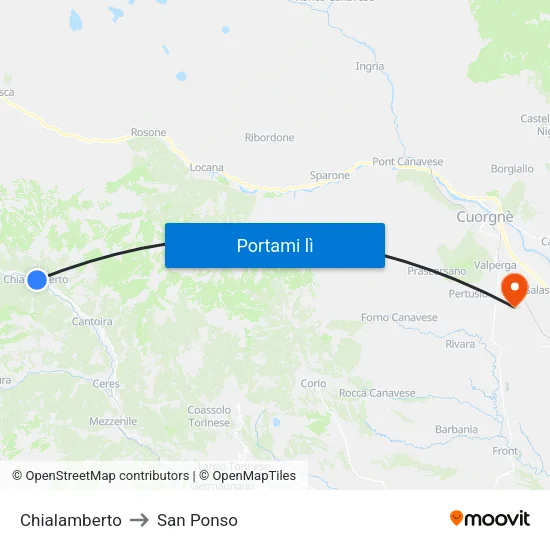Chialamberto to San Ponso map