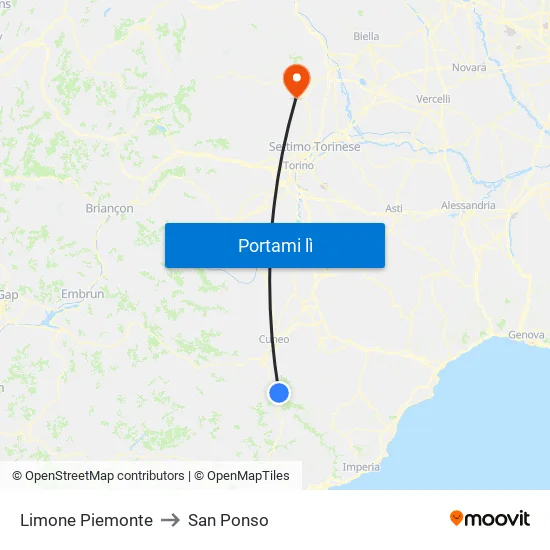 Limone Piemonte to San Ponso map
