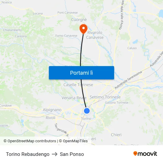 Torino Rebaudengo to San Ponso map