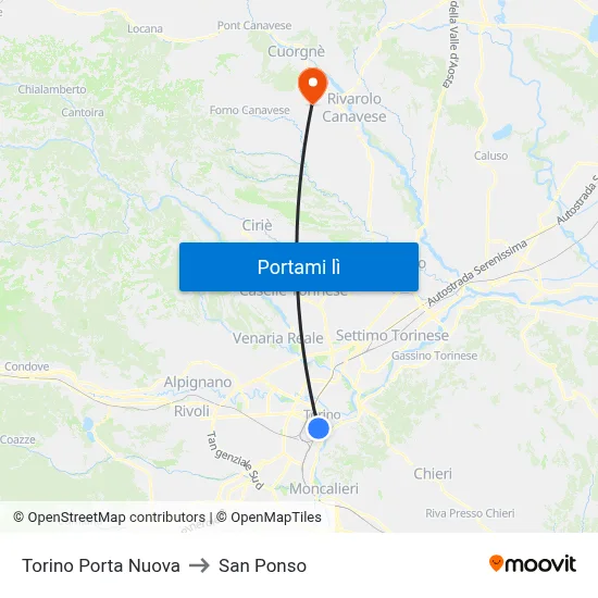 Torino Porta Nuova to San Ponso map
